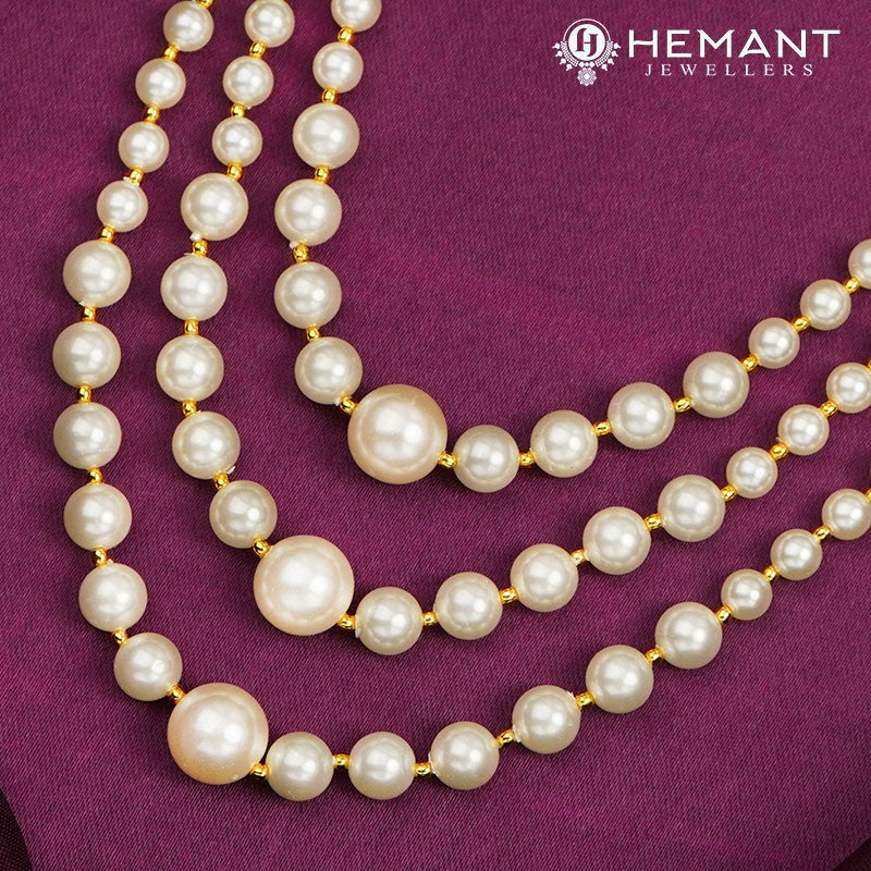 Traditional Maharashtrian Moti Mala Utar 3 Line - Bridal Set